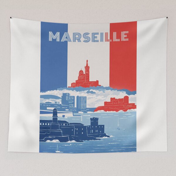 Aperçu de l'œuvre Scène du littoral marseillais avec Notre-Dame de la Garde et le Fort Saint-Jean créée et vendue par Places On Earth.