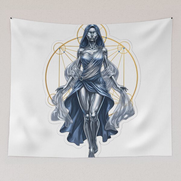 Item preview, Cyberpunk Celestial Goddess Starseed Astrology Gothic Chrome Aesthetic designed and sold by StickyGuys.