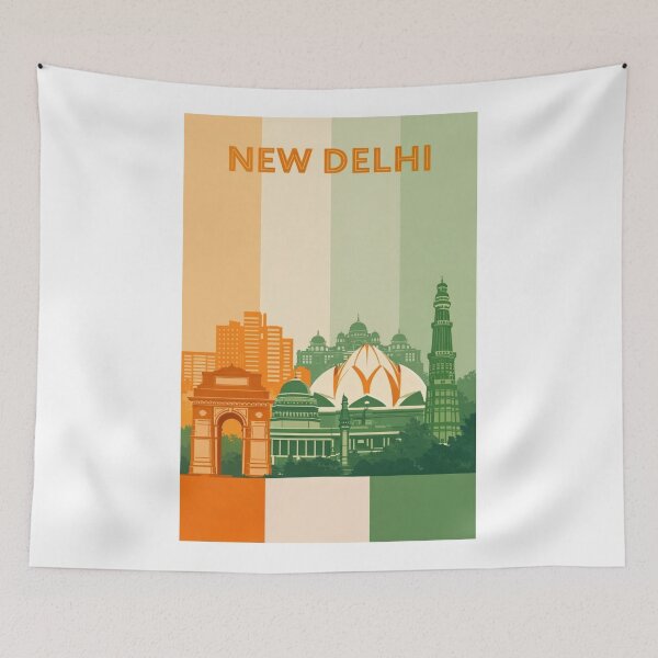 Item preview, New Delhi Skyline Featuring Lotus Temple, Qutub Minar and Rashtrapati Bhavan designed and sold by Aryabek.