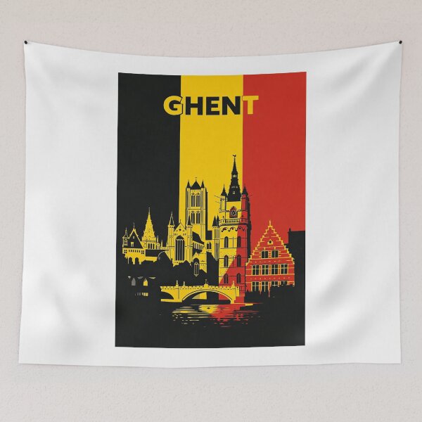 Item preview, Ghent Cityscape with Saint Bavo’s Cathedral and Belfry of Ghent designed and sold by Aryabek.