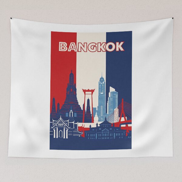 Item preview, Bangkok Cityscape with Wat Arun, Giant Swing and Rama VIII Bridge designed and sold by Aryabek.