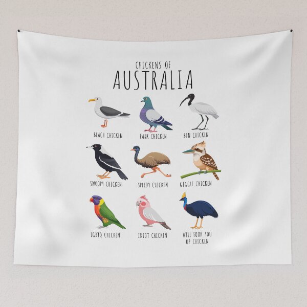 Item preview, Chickens of Australia – Funny Australian birds with silly chicken names | Aussie Humour (on light colours) designed and sold by messy-nessie.