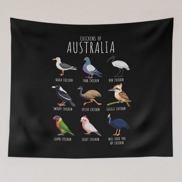 Item preview, Chickens of Australia – Funny Australian birds with silly chicken names | Aussie Humour (on dark colours) designed and sold by messy-nessie.