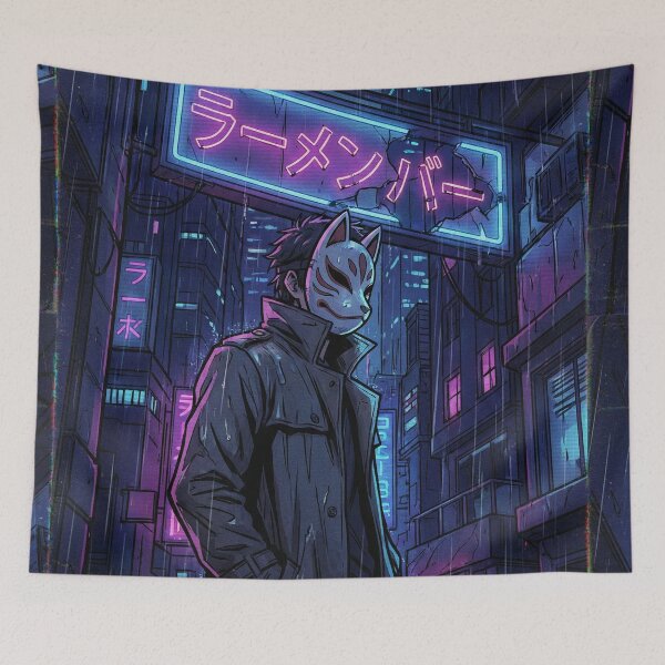 Item preview, Masked Noir Hero - Neon Mystery Anime Poster designed and sold by Midnight Replay.