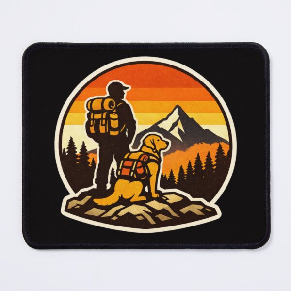 Item preview, Dog Dad & Hiking Labrador Lookout – Retro Mountain Adventure Badge designed and sold by PawPrintCustom.