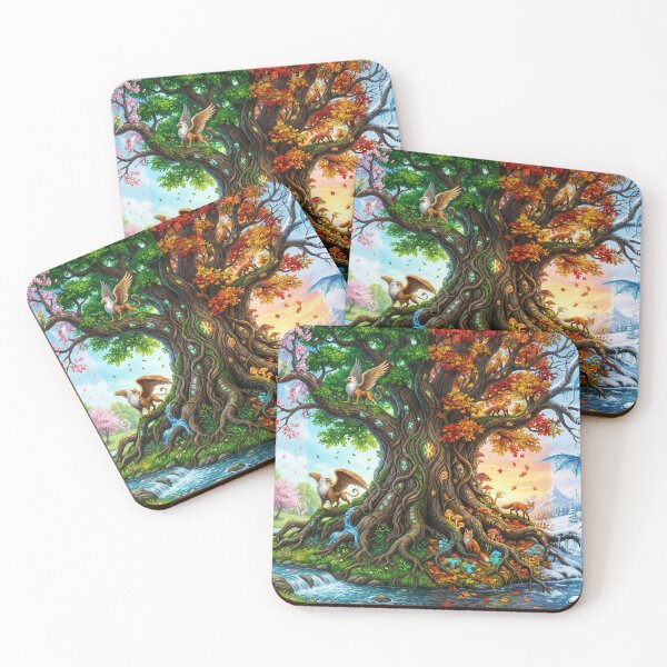 Item preview, Mythical Tree of Life - Four Seasons Landscape with Elemental Creatures designed and sold by TheRichGallery.