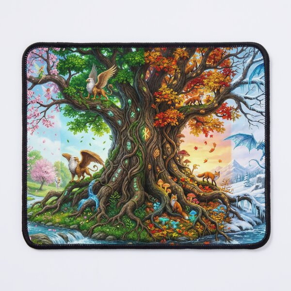 Item preview, Mythical Tree of Life - Four Seasons Landscape with Elemental Creatures designed and sold by TheRichGallery.