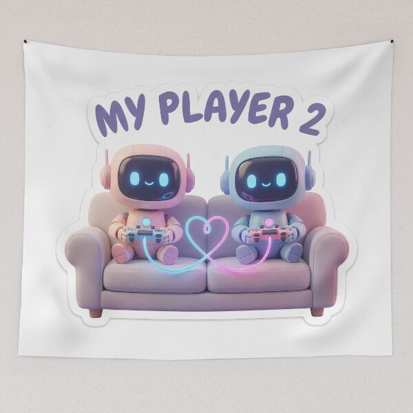 Item preview, My Player 2 Cute Gamer Robot Love designed and sold by AI Experiment Lab.