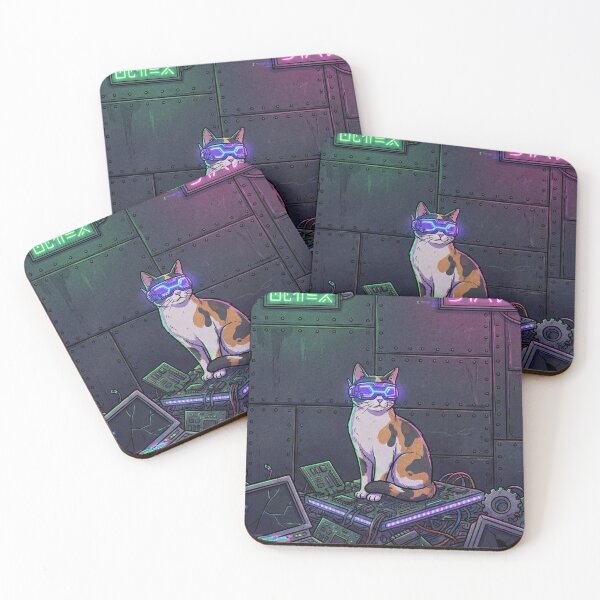 Item preview, Cyberpunk Calico Cat - Neon Future Tech Feline designed and sold by Midnight Replay.