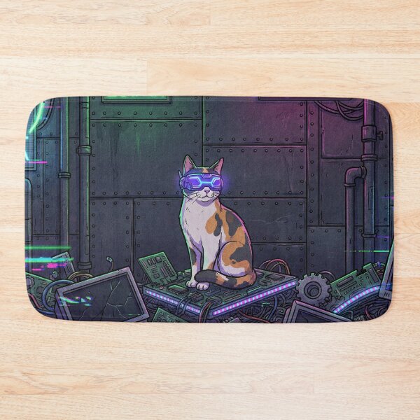 Item preview, Cyberpunk Calico Cat - Neon Future Tech Feline designed and sold by Midnight Replay.