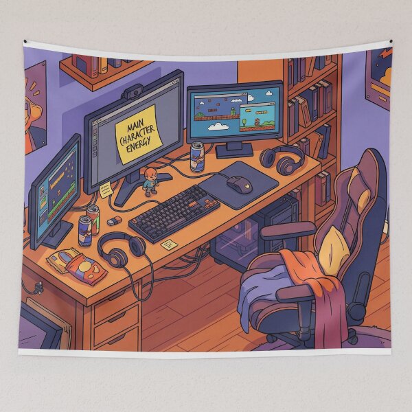 Item preview, Main Character Energy Gamer Setup - Isometric Room designed and sold by Midnight Replay.