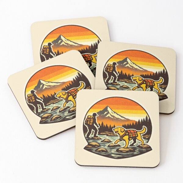Item preview, River Crossing Hiking Labrador & Dog Dad – Retro Outdoor Badge designed and sold by PawPrintCustom.