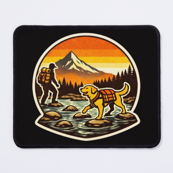Item preview, River Crossing Hiking Labrador & Dog Dad – Retro Outdoor Badge designed and sold by PawPrintCustom.
