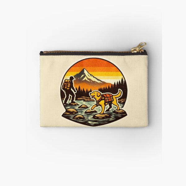 Item preview, River Crossing Hiking Labrador & Dog Dad – Retro Outdoor Badge designed and sold by PawPrintCustom.