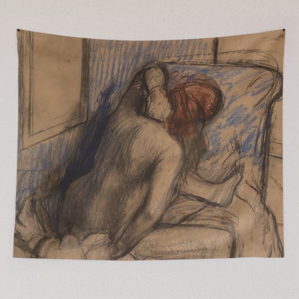 Item preview, Woman Drying Her Hair by Edgar Degas: Intimate Impressionist Figure Study designed and sold by artofuniverse.