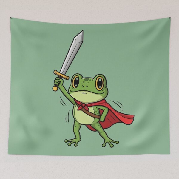Item preview, Brave Frog Warrior with Sword and Red Cape – Cute Cartoon Fantasy Illustration designed and sold by mitdz shop.