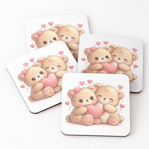 Item preview, Cute Valentine Teddy Bears – Kawaii Love Heart Couple Design designed and sold by Artistmonkey345.