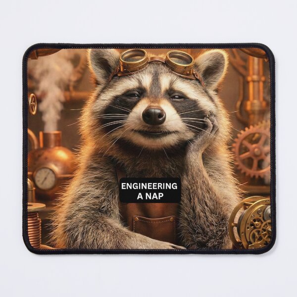 Item preview, Steampunk Raccoon Inventor - Engineering A Nap - Funny Industrial Art designed and sold by AngelBlessing.