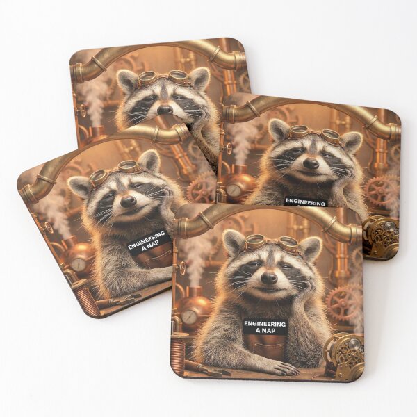 Item preview, Steampunk Raccoon Inventor - Engineering A Nap - Funny Industrial Art designed and sold by AngelBlessing.