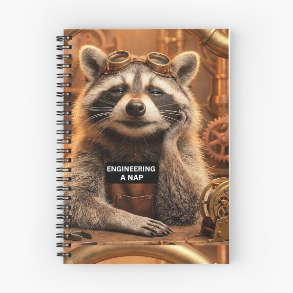 Item preview, Steampunk Raccoon Inventor - Engineering A Nap - Funny Industrial Art designed and sold by AngelBlessing.