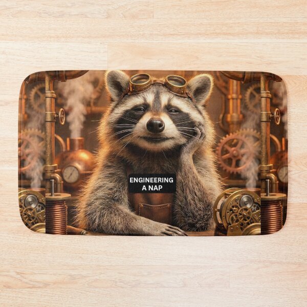 Item preview, Steampunk Raccoon Inventor - Engineering A Nap - Funny Industrial Art designed and sold by AngelBlessing.