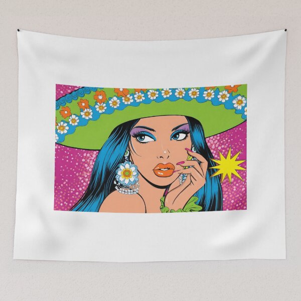 Item preview, Vibrant Pop Art Woman with Floral Hat and Earrings designed and sold by Artessie.