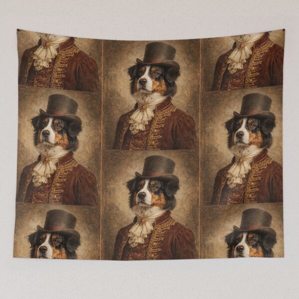 Item preview,  Bernese Mountain Dog Victorian Portrait - Vintage Dog in Top Hat Art Print designed and sold by freackly.