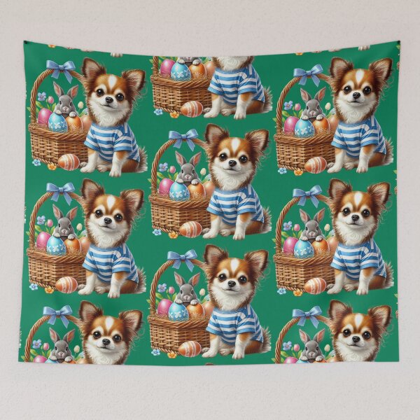 Item preview, Easter Puppy and Bunny in Basket – Cute Spring Dog Art with Colorful Eggs  designed and sold by Dominik1994.