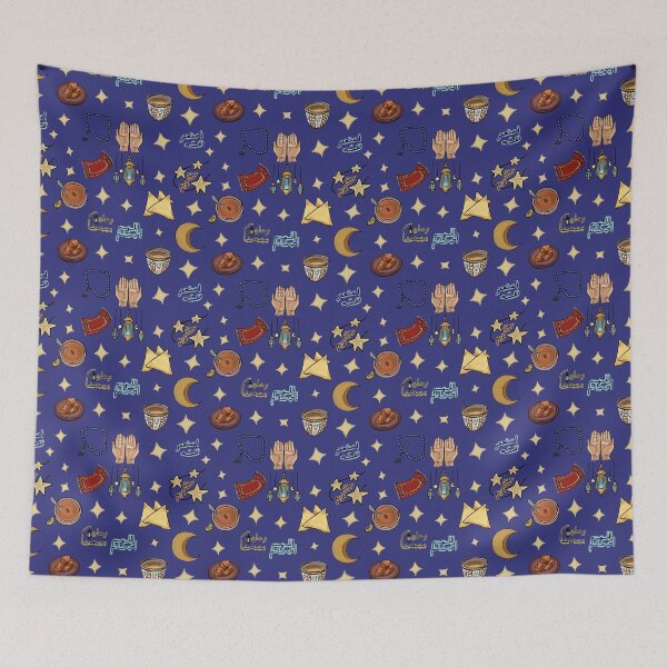 Item preview, Ramadan Mubarak Traditional Iftar Pattern - Deep Blue designed and sold by hanafannana.