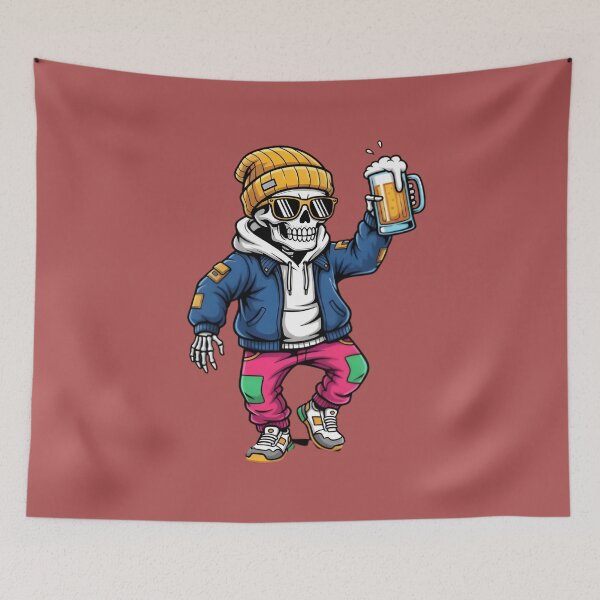 Item preview, Cool Skeleton Drinking Beer – Streetwear Party Cartoon Illustration designed and sold by mitdz shop.
