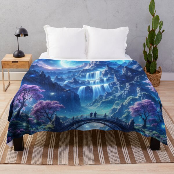 Item preview, Moonlit Waterfall Valley – Enchanted Fantasy Night Landscape designed and sold by DrakariArt.