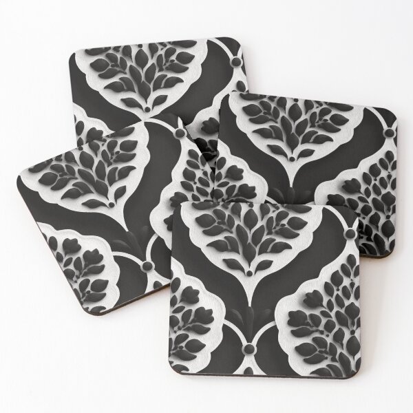 Item preview, Elegant Black and White 3D Floral Damask Art designed and sold by DGtaLrtcom.