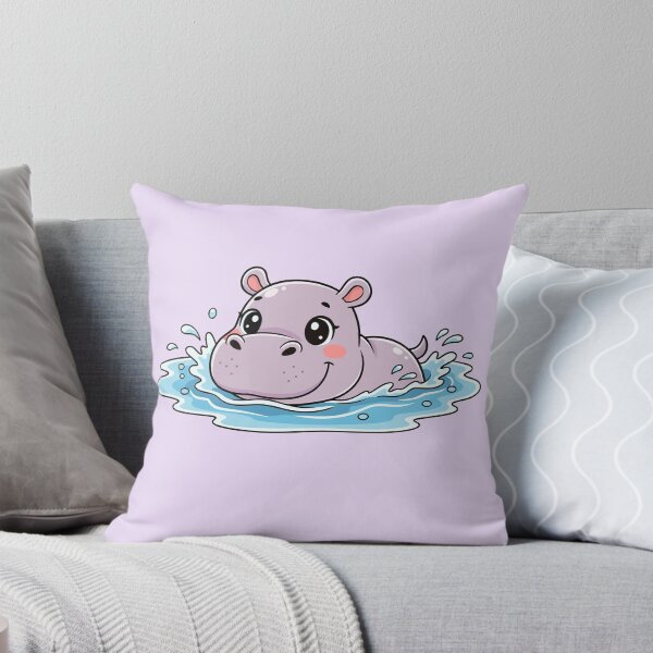 Item preview, Cute Baby Hippo Cartoon Splashing in Water – Kawaii Animal Illustration designed and sold by Royalsticker.