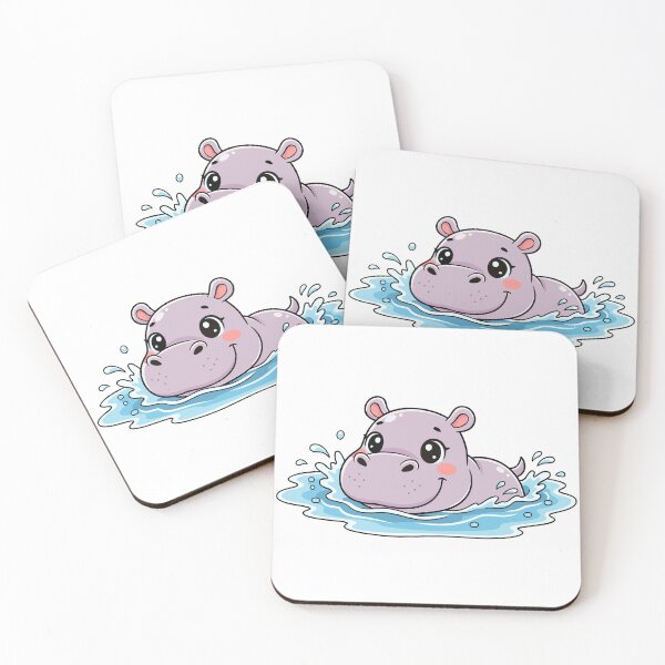 Item preview, Cute Baby Hippo Cartoon Splashing in Water – Kawaii Animal Illustration designed and sold by Royalsticker.