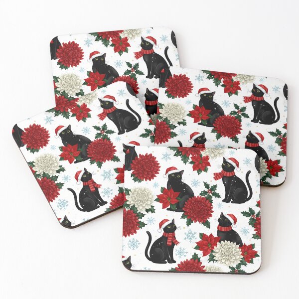 Item preview, Festive Felines – Black Cats in Holiday Bloom designed and sold by meesub.