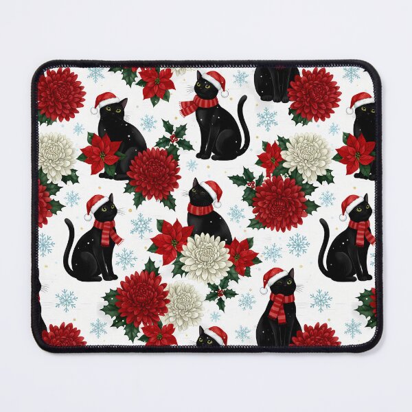 Item preview, Festive Felines – Black Cats in Holiday Bloom designed and sold by meesub.