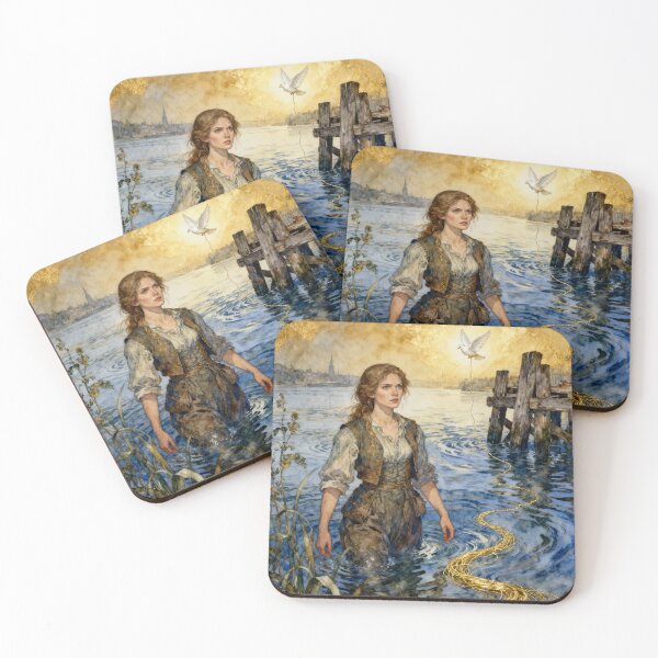 Item preview, Wading woman by the jetty beautiful illustration designed and sold by Vintage Designs +.