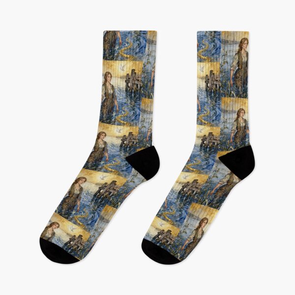 Item preview, Wading woman by the jetty beautiful illustration designed and sold by Vintage Designs +.