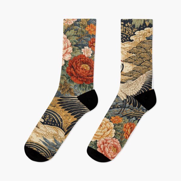 Item preview, Japanese Retro Floral & Crane Pattern – Realistic Vintage Ukiyo-e Style Seamless AI Design designed and sold by Cleora Art .