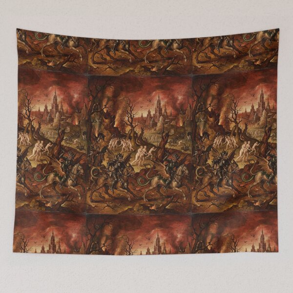Item preview, The hunt of the demons beautiful religious christian vintage art after Hieronymus Bosch designed and sold by Vintage Designs +.