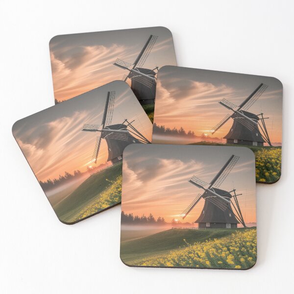 Item preview, Windmill Sunset Landscape Yellow Flower Field designed and sold by sky11PP.