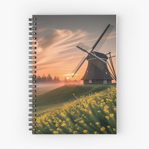 Item preview, Windmill Sunset Landscape Yellow Flower Field designed and sold by sky11PP.