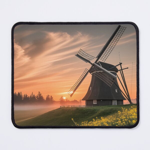 Item preview, Windmill Sunset Landscape Yellow Flower Field designed and sold by sky11PP.