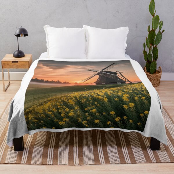 Item preview, Windmill Sunset Landscape Yellow Flower Field designed and sold by sky11PP.