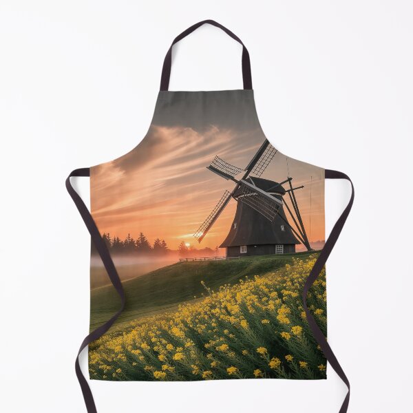 Item preview, Windmill Sunset Landscape Yellow Flower Field designed and sold by sky11PP.