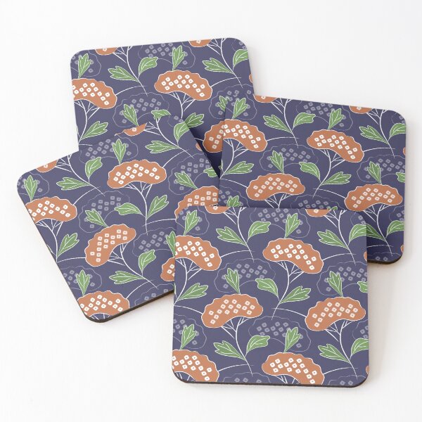 Item preview, Ominaeshi - Japanese Heritage Flowers in Earthy Red Green Midnight Blue designed and sold by Pinkdeer Designs.