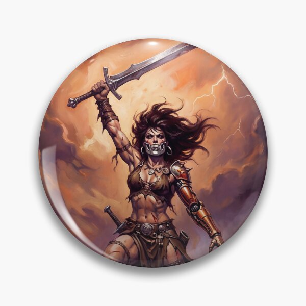 Item preview, Cybernetic Warrior woman triumph over the hordes vintage fantasy art painting designed and sold by Vintage Designs +.