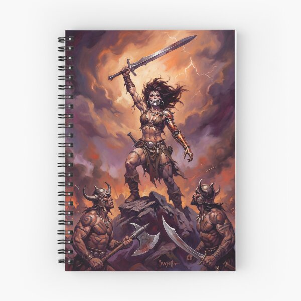 Item preview, Cybernetic Warrior woman triumph over the hordes vintage fantasy art painting designed and sold by Vintage Designs +.