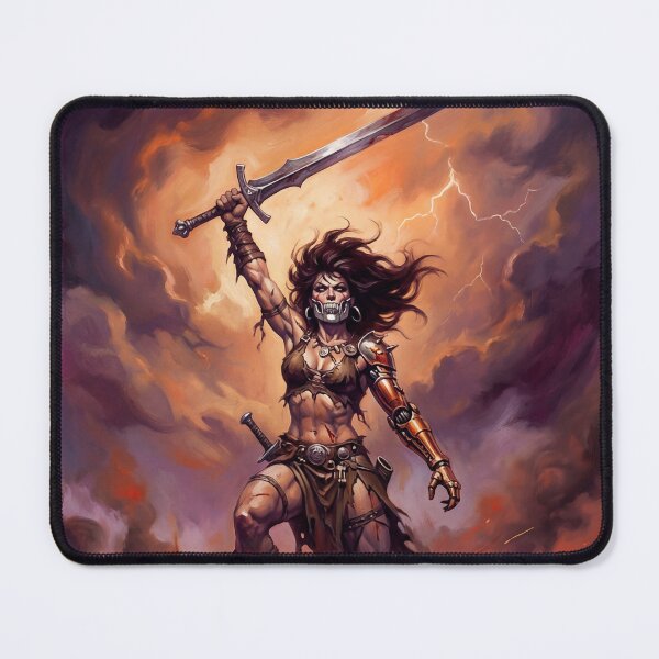 Item preview, Cybernetic Warrior woman triumph over the hordes vintage fantasy art painting designed and sold by Vintage Designs +.