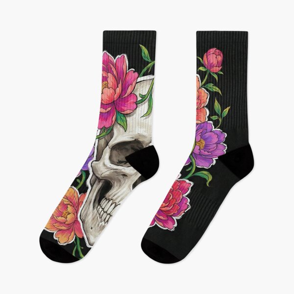 Item preview, Memento Mori Floral Skull - Stoic Philosophy Art designed and sold by Midnight Replay.